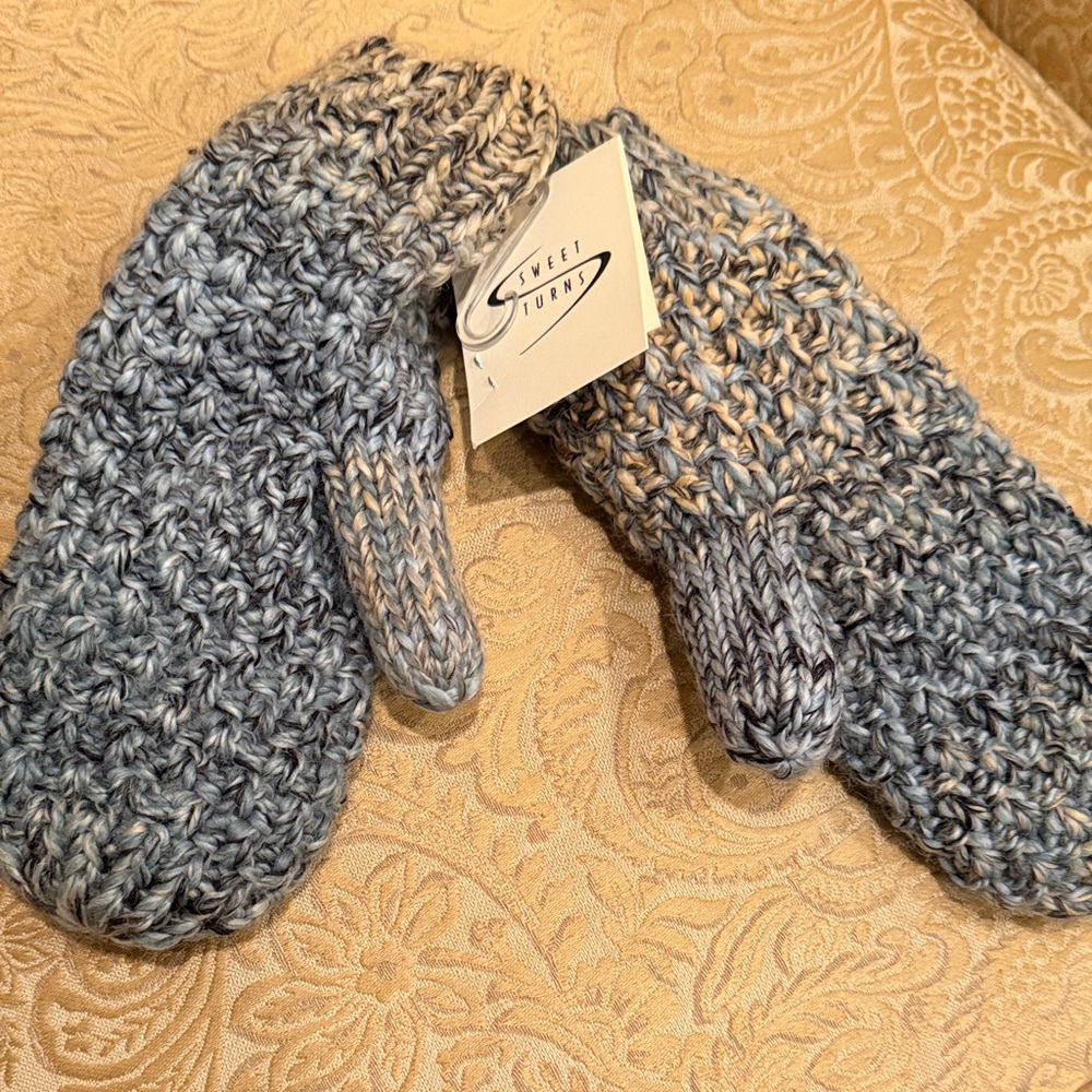 Warm Blue/Gray Knit Mittens (sweet turns, REI)